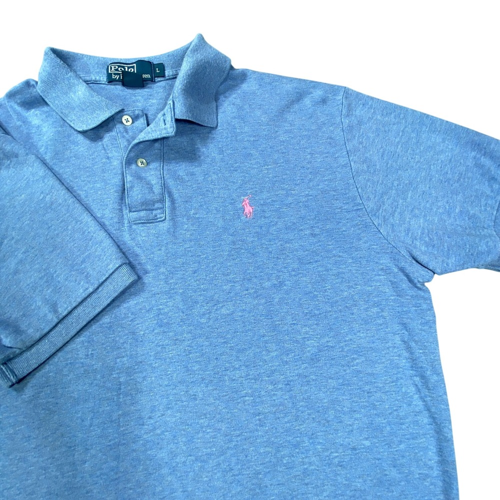 Vintage Polo Ralph Lauren Shirt‎ L Men Blue Heather Classic Golf Pink Pony Ivy